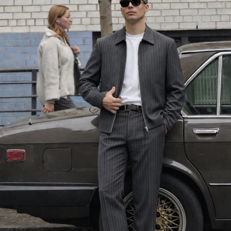 Zr Takım - Gri Pinstripe