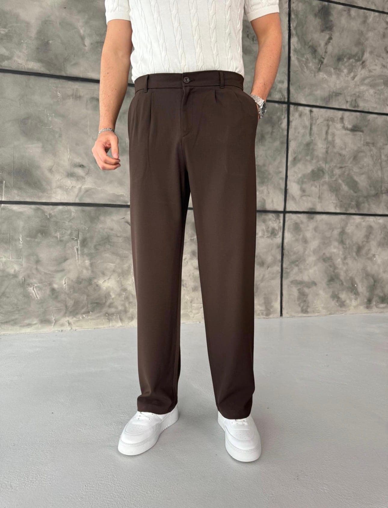 Pileli kumaş pantolon (kahverengi)