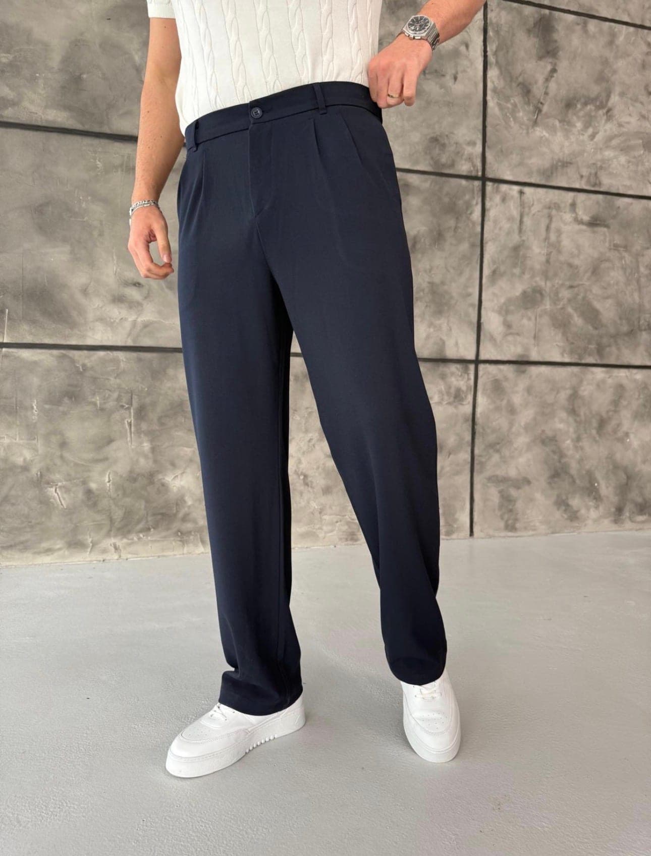 Pileli kumaş pantolon (Lacivert Renk)